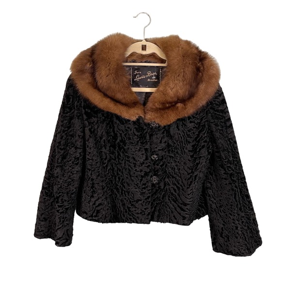Vintage LEWIS BROS. FURS BROOKLYN Womens Black Fur Crop Winter Jacket Size M/L - Picture 1 of 10